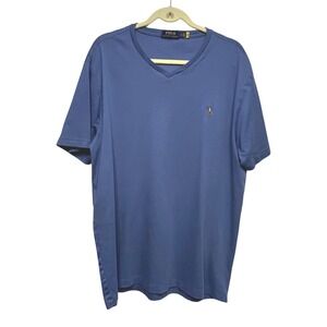 Polo Ralph Lauren Blue V-Neck T-Shirt Mens XLT Tall Short Sleeve Pony Logo